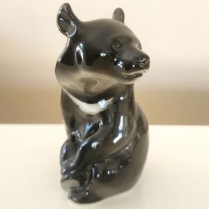Vintage Lomonosov USSR Imperial Russia Porcelain Black Bear Sculpture LFZ 5.5"